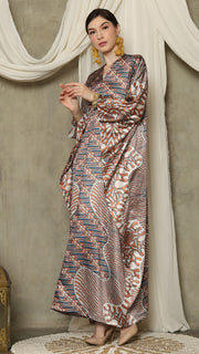 Brown Blue Long Sleeve Batik Kaftan