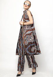 Brown Kanzi Batik Vest Set with Pants