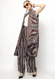 Brown Kanzi Batik Vest Set with Pants