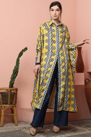 Yellow Abstract Button Kaftan