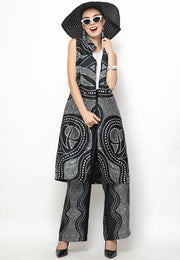 Black and White Kanzi Batik Vest Set with Pants