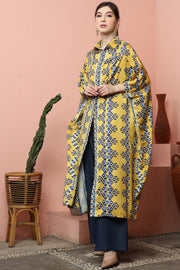 Yellow Abstract Button Kaftan