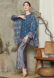 Prussian Ikat R-neck Sarong Set