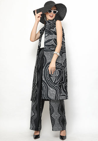 Black and White Kanzi Batik Vest Set with Pants