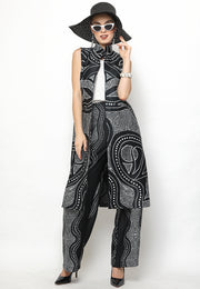 Black and White Kanzi Batik Vest Set with Pants