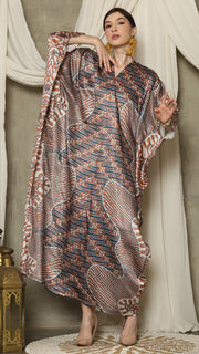 Brown Blue Long Sleeve Batik Kaftan