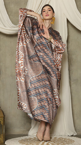 Brown Blue Long Sleeve Batik Kaftan