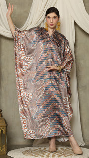 Brown Blue Long Sleeve Batik Kaftan