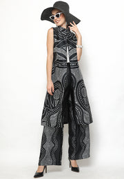 Black and White Kanzi Batik Vest Set with Pants