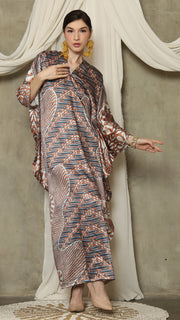 Brown Blue Long Sleeve Batik Kaftan