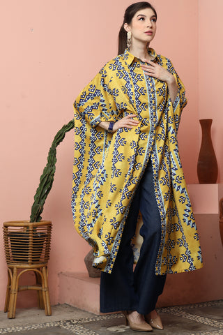 Yellow Abstract Button Kaftan