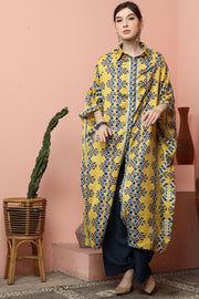 Yellow Abstract Button Kaftan