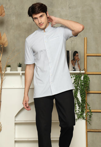 Light Grey Mandarin Collar Man Shirt