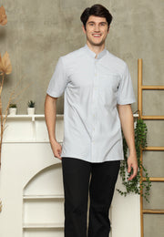 Light Grey Mandarin Collar Man Shirt