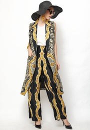 Yellow Black Kanzi Batik Vest Set with Pants