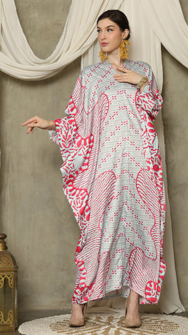 Pink Aqua Long Sleeve Batik Kaftan