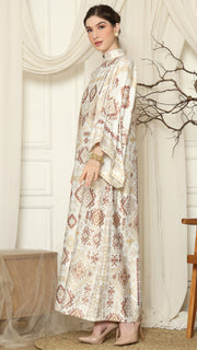 White Ikat Gold Long Sleeve Dress