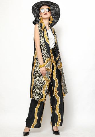 Yellow Black Kanzi Batik Vest Set with Pants