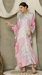 Pink Aqua Long Sleeve Batik Kaftan