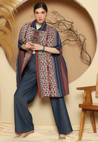 Brown Chongsam Handwoven Ikat Cape