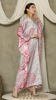 Pink Aqua Long Sleeve Batik Kaftan