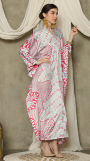 Pink Aqua Long Sleeve Batik Kaftan