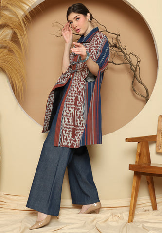 Brown Chongsam Handwoven Ikat Cape