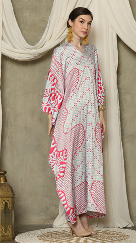 Pink Aqua Long Sleeve Batik Kaftan