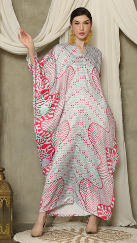 Pink Aqua Long Sleeve Batik Kaftan