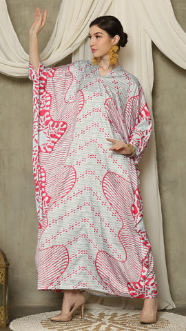 Pink Aqua Long Sleeve Batik Kaftan