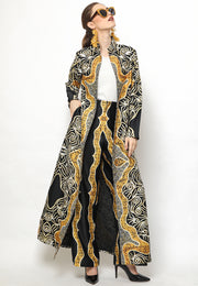 Yellow Black Kanzi Batik Long Outer Set with Pants