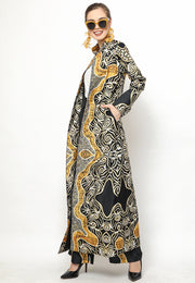 Yellow Black Kanzi Batik Long Outer Set with Pants