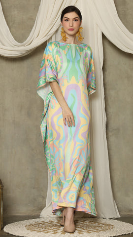 Green Short Sleeve Abstract Kaftan