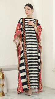 Stripe Ikat Short Sleeve Fringe Kaftan