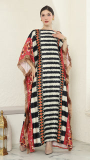 Stripe Ikat Short Sleeve Fringe Kaftan