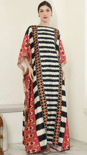 Stripe Ikat Short Sleeve Fringe Kaftan