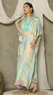 Green Short Sleeve Abstract Kaftan