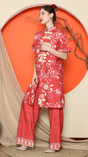 RED FLORAL CHEONGSAM PANT SET