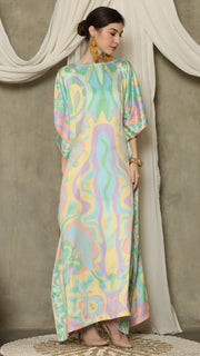 Green Short Sleeve Abstract Kaftan