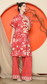 RED FLORAL CHEONGSAM PANT SET