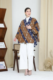 BROWN BLUE OVERSIZED IKAT KIMONO OUTER