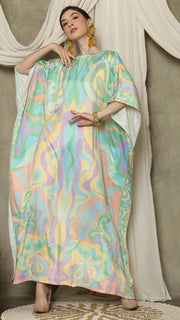 Green Short Sleeve Abstract Kaftan