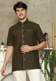 Brown Mandarin Collar Shirt