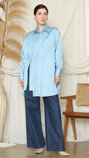 LIGHT BLUE PLAIN TUNIC DOUBLE BUTTON TOP