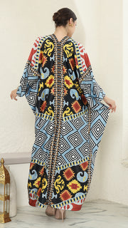 Blue Tribal Ikat Long Sleeve Kaftan