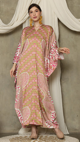 Pink Long Sleeve Batik Kaftan