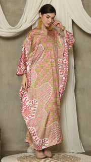 Pink Long Sleeve Batik Kaftan