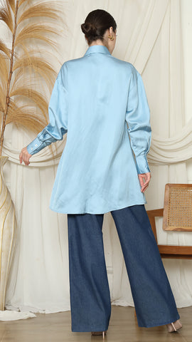 LIGHT BLUE PLAIN TUNIC DOUBLE BUTTON TOP