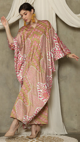 Pink Long Sleeve Batik Kaftan