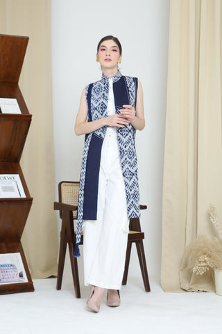 Blue Patch Handwoven Ikat Vest